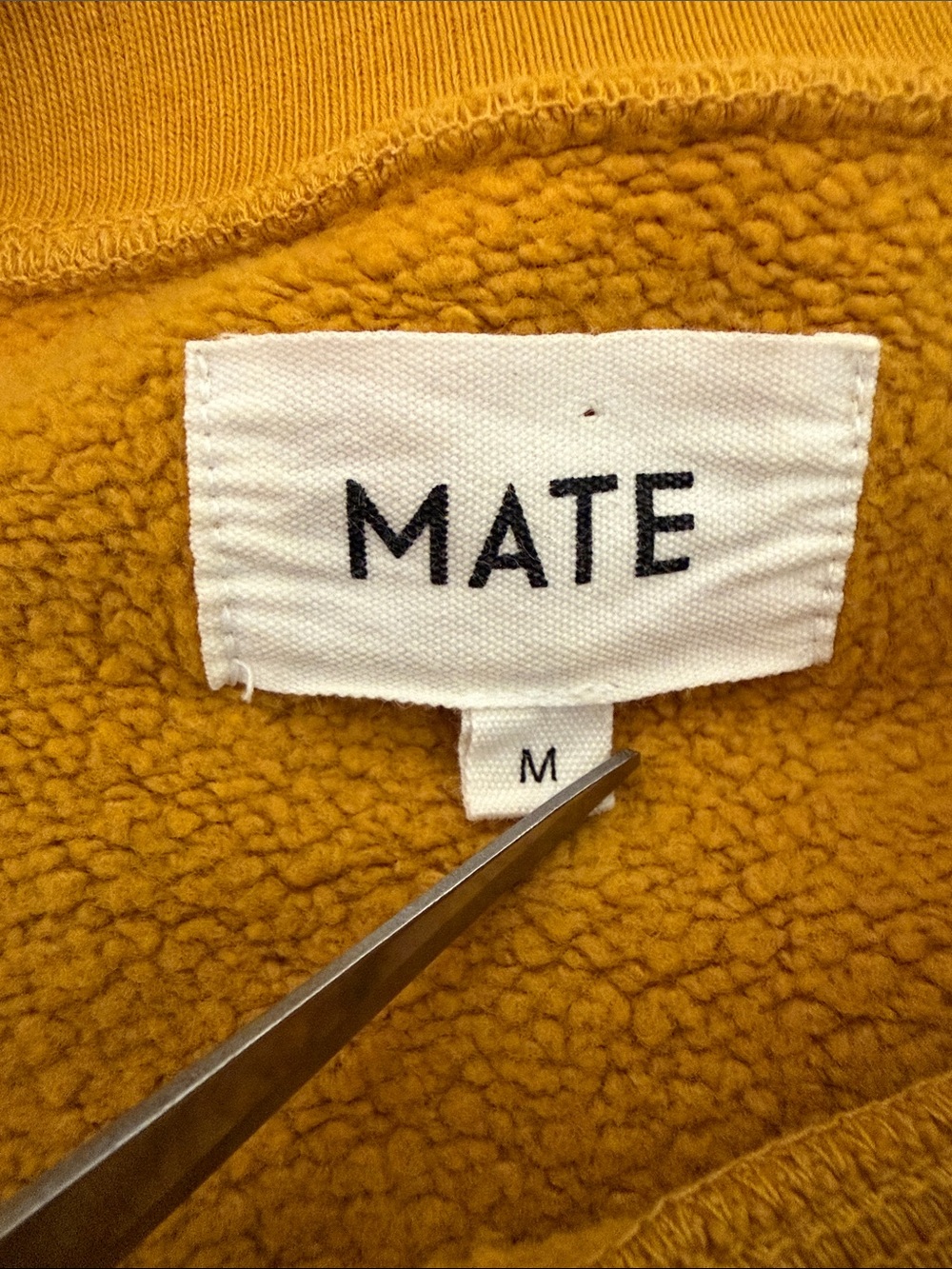MATE The Label Organic Raw Neck Fleece Sweatshirt in Tumeric Size M - Picture 9 of 11